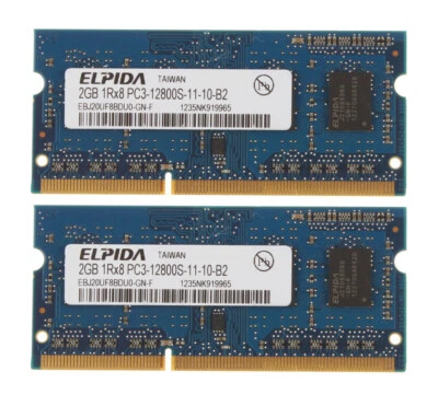 Elpida 2pcs 2GB 1RX8 DDR3 1600 MHz PC3-12800S CL11 SO-DIMM Laptop Memory RAM #N - Image 1 of 4