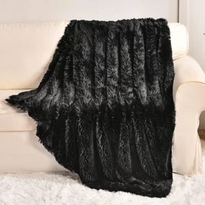 Black Faux Fur Throw Blanket, 50" X 60", Soft & Fuzzy, Warm & Cozy Gift - Picture 1 of 12