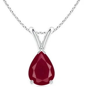 2.00Ct Pear Shape Natural Burmese Red Ruby Women's Pendant In 14KT White Gold - Picture 1 of 2