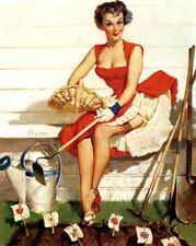 Vintage GIL ELVGREN Pinup Girl CANVAS PRINT Poster Sexy garden Bed 8X10"