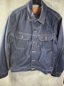 Taylor Stitch Long Haul Jacket 42 Raw Indigo Denim Chore Coat Bear Patch eUC - Picture 1 of 5