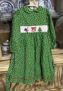 Vive la fete Smocked Christmas Dress Girls Size 6 Boutique Polka Dot - Picture 1 of 4