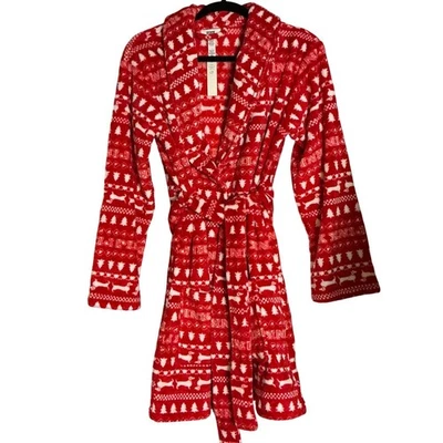 Victoria's Secret розовый рождественский праздник красный такса плюшевый халат для ванны XS/маленький - Изображение 1 из 4