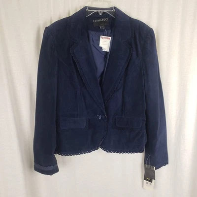 Chaqueta Blazer Bernardo Indigo Gamuza Cuero Corte Ojales Borde Botón Para Mujer XL Foto 1 de 4