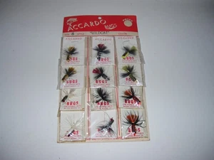 Tarjeta de exhibición vintage Accardo WILDCAT insectos señuelo de pesca tienda COMPLETA - Imagen 1 de 4