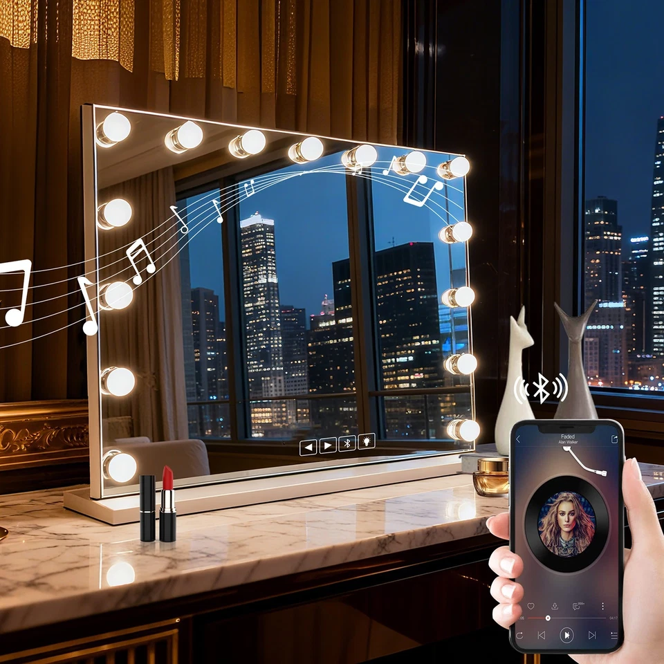 Bluetooth Hollywood Vanity Mirror with Lights 58x46cm LED Dimmable Touch Makeup - Image 1 of 4