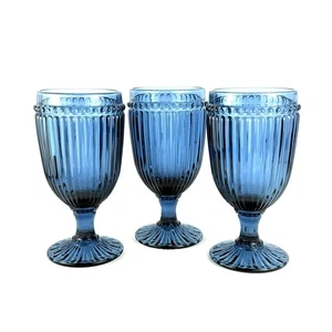 Mikasa Italian Countryside Iced Beverage Glass Pressed Dots 6 3/4" Blue Set 3 - Picture 1 of 15