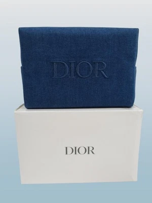 DIOR ДЖИНСОВОЙ ТКАНИ ТЕМНО-СИНИЙ ВЫШИТЫЙ ЛОГОТИП КОСМЕТИЧЕСКИЙ МОЛНИИ TROUSSE МЕШОК В КОРОБКЕ - Изображение 1 из 3