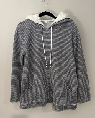 Sudadera con Capucha J. Jill Fit Azul Marfil Rayas Terry Francés Tejido Sherpa Forrado Capucha TALLA XL Foto 1 de 4