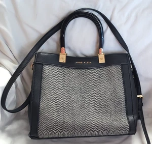 Anne Klein Umhängetasche Tasche Crossbody Handtasche Top Henkel Kunstleder schwarz & grau - Bild 1 von 13