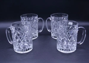 Paul Sebastian Glass Coffee Cups Mugs Tempered Crystal Diamond Cut by Arcoroc - Picture 1 of 18