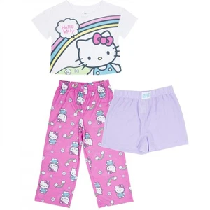 Hello Kitty Pastel Rainbows Girl's 3-Piece Pajama Set Pink - Picture 1 of 20