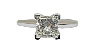 GSI Cert 14K WG 0.70Ct H SI2 Square Mod Brilliant Diamond Wedding Ring Size 8.25 - Image 1 of 4
