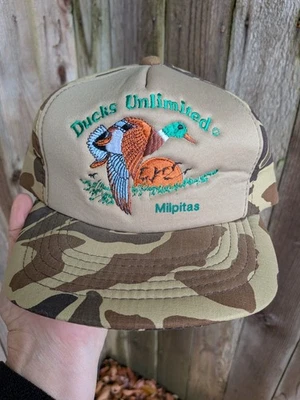 Sombrero de camionero vintage Ducks Unlimited camuflaje Snapback Milpitas California años 80 Foto 1 de 4