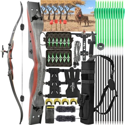 62" Recurve Bow Kit 20-50lbs Limbs Takedown Wooden Riser Archery Hunting Target - Image 1 of 4