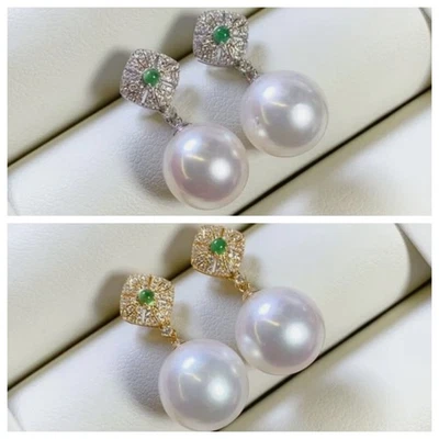 Gorgeous HUGE AAAAA 9-10mm south sea White ROUND pearl earring 925s. - Image 1 of 4