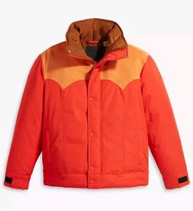 RaRe LEVI'S WEBSTER DOWN PUFFER JACKET M ORANGE BRAUN WILDLEDER WESTERN YOKE Jeans - Bild 1 von 7