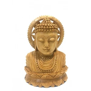 Beautiful Handcrafted Wooden Lord Gautam Buddha Bust Statue From India (DP2) - Picture 1 of 5