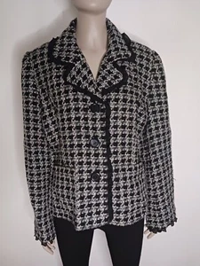Cynthia Max Size XL Jacket Black & Gray Pea Coat Blazer Black lace trim acetate - Picture 1 of 16