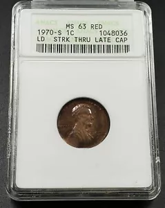 Struck Thru Late Stage Capped Die 1971 S Lincoln Memorial Cent Coin ANACS MS63 - Picture 1 of 5