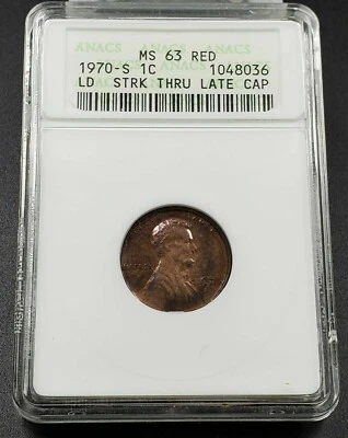 Struck Thru Late Stage Capped Die 1971 S Lincoln Memorial Cent Coin ANACS MS63 - Image 1 of 4