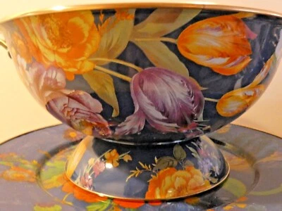 MACKENZIE-CHILD'S LAPIS BLUE FLOWER MARKET ENAMEL EVERYTHING BOWL,NEW - Image 1 of 3