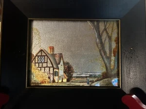 Vintage Franklin Lithograph Ernest Uden 1940’s Foil Art Country Town & Land - Picture 1 of 4
