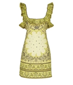 Zimmermann Matchmaker Frilled Mini Dress | Yellow, Cut Outs, Bandana, Linen - Picture 1 of 9