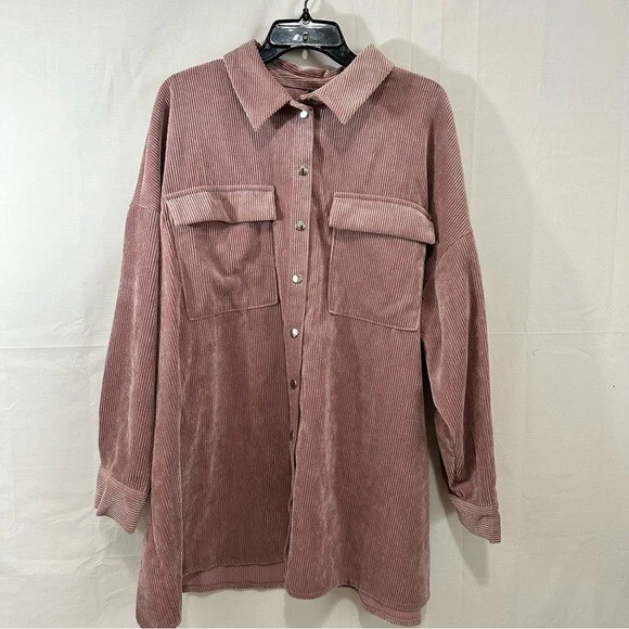 Sobrecamisa de pana con botones de manga larga Vero Moda para mujer en rosa polvoriento talla 16 Foto 1 de 4