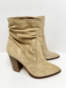 Vince Camuto Ankle Booties Size 7.5 Tan Suede Western Block Heel Boots - Picture 1 of 10