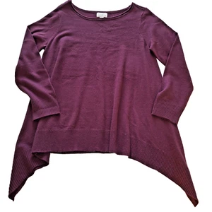 Women's LG Tunic Sweater Pullover Asymmetrical Hem Scoop Neck Lightweight Purple - Picture 1 of 8