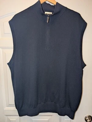 Men's Fairway & Greene Lined Vest XL Navy Merino Wool Outer Quarter Zip Sweater - Image 1 of 4