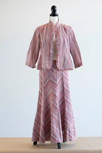 VIYELLA Pink Striped Ladies Stylish Two Piece with Jacket (10)  & Long Skirt (8) - Picture 1 of 5