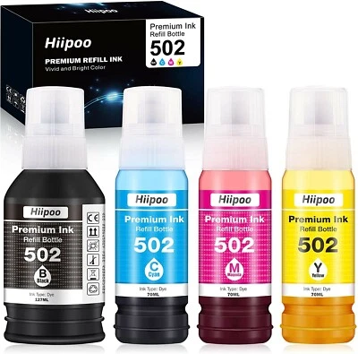 Hiipoo 502 Refill Ink Bottles Replacement Black Yellow Cyan and Magenta - Image 1 of 4