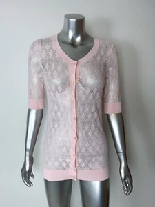 Talbots Short Sleeve Cardigan Women’s Small Feather Pink Crochet Sweater - Picture 1 of 8