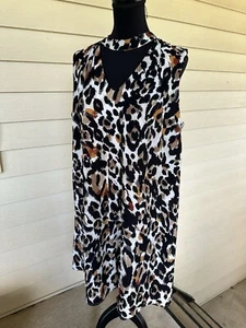 Lux II Leopard Print Shift Dress with Open Neckline Sz L - Picture 1 of 5