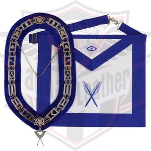 Masonic Master Mason Silver Jewel with Collar and Embroidered Apron Bag - Picture 1 of 3