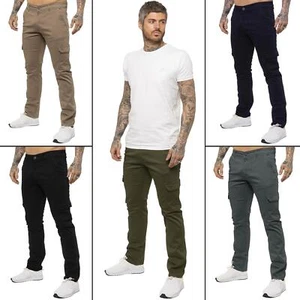 Enzo Cargo Trousers Mens Slim Fit Combat Chinos Cotton Stretch Work Pants - Picture 1 of 31