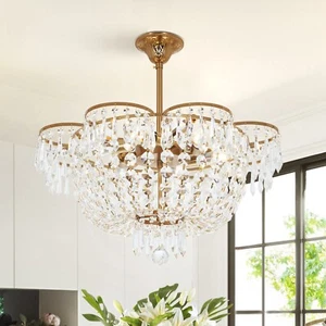 24"European Style Crystal Chandelier, Antique Gold, Iron + Crysta - Picture 1 of 7