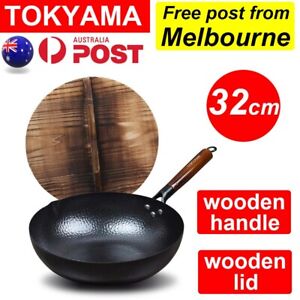 TOKYAMA Non Stick Cast Iron Wok With Lid Fry Pan Frying Frypan Induction Gas AU