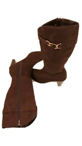 NEW Predictions Women’s 6M Brown Vegan Leather Heeled Side Zip Tall Boots - Picture 1 of 12