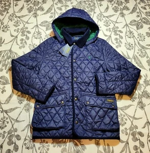 POLO Ralph Lauren Jacket Size 14-16 Kids Navy Blue Hooded Diamond Quilted - Picture 1 of 8