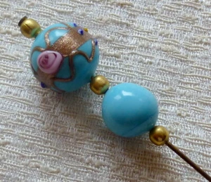 Bufanda de vidrio soplado de colección 1970 Murano Venecia 5" azul turquesa oro soplado - Imagen 1 de 5