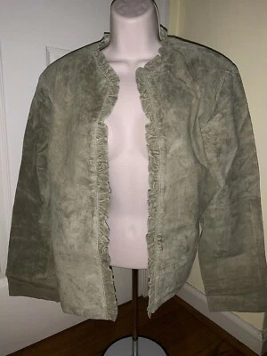 Chaqueta Blazer Chico’s Verde Salvia Forrada Cuero Genuino Volantes Borde 1 M ❤️tw4j3 Foto 1 de 4