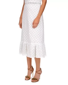Michael Kors Women's Geo Eyelet Midi Skirt White Size 14  12486 - Picture 1 of 2