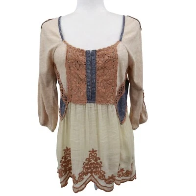 Gimmicks Embroidered Top Women XS Beige Boho Goblincore Fairy Grunge Renaissance - Image 1 of 4