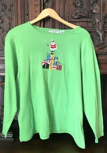 Rebecca Malone Para Mujer 1X Navidad Vacaciones Verde Camisa Top Blusa Santa - Imagen 1 de 6