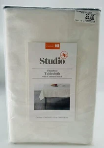 Studio 3B Chambray Tablecloth Contrast Stitch 52-Inch x 70-Inch Coconut Milk NEW - Picture 1 of 6