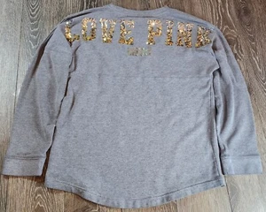 Victoria Secret Love rosa Pailletten-Sweatshirt silbergold Damen KEIN GRÖSSE ETIKETT - Bild 1 von 7
