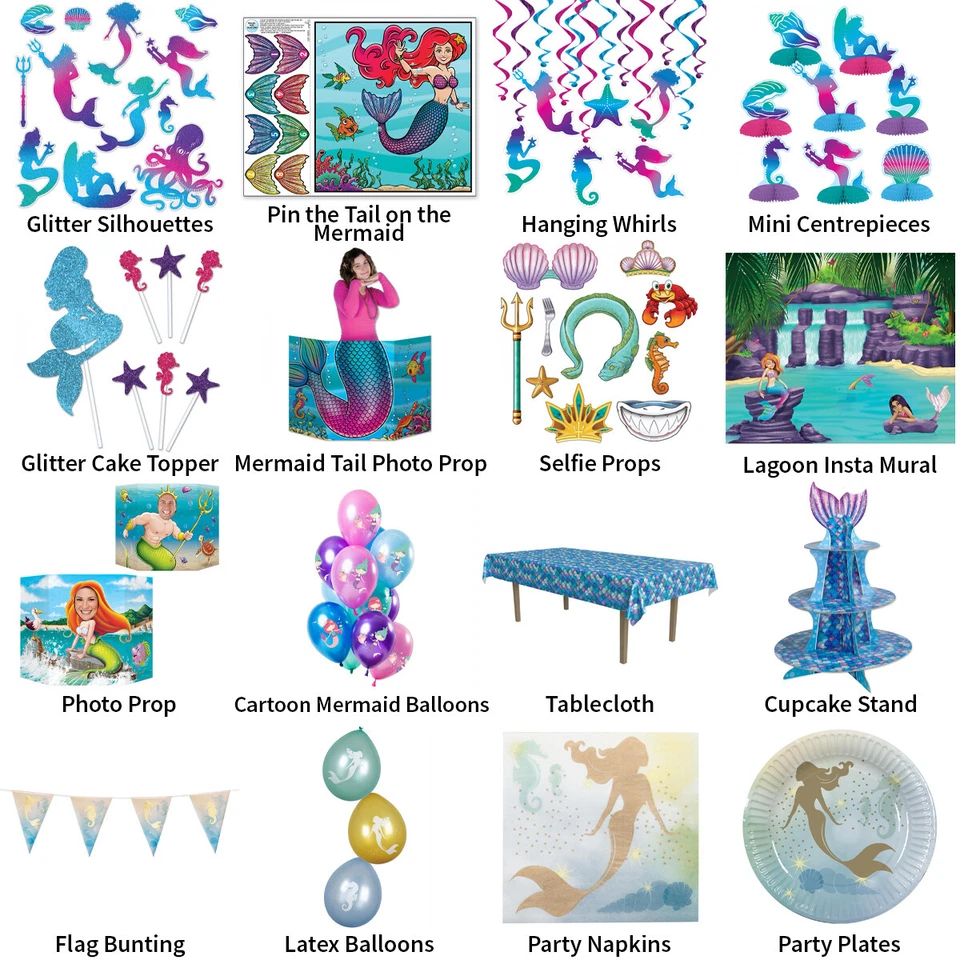 MERMAID UNDER THE SEA THEME DECORATIONS - PARTYWARE COMPLETE SELECTION - Image 1 of 1